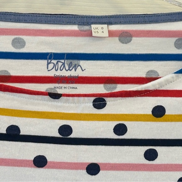 Boden Multicolor Striped and Dotted Long Sleeve Top Women's 4 - Picture 4 of 6
